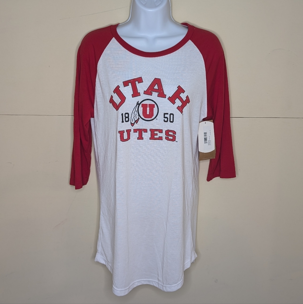 NWT Utah Utes Baseball Tee Red and White by Blue84